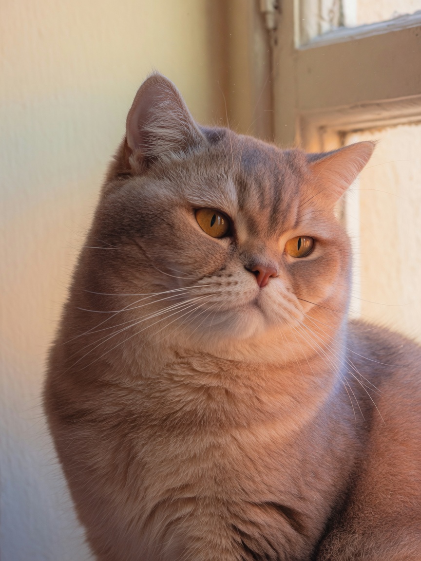 Porträt einer British Shorthair in cremefarbenem Innenlicht